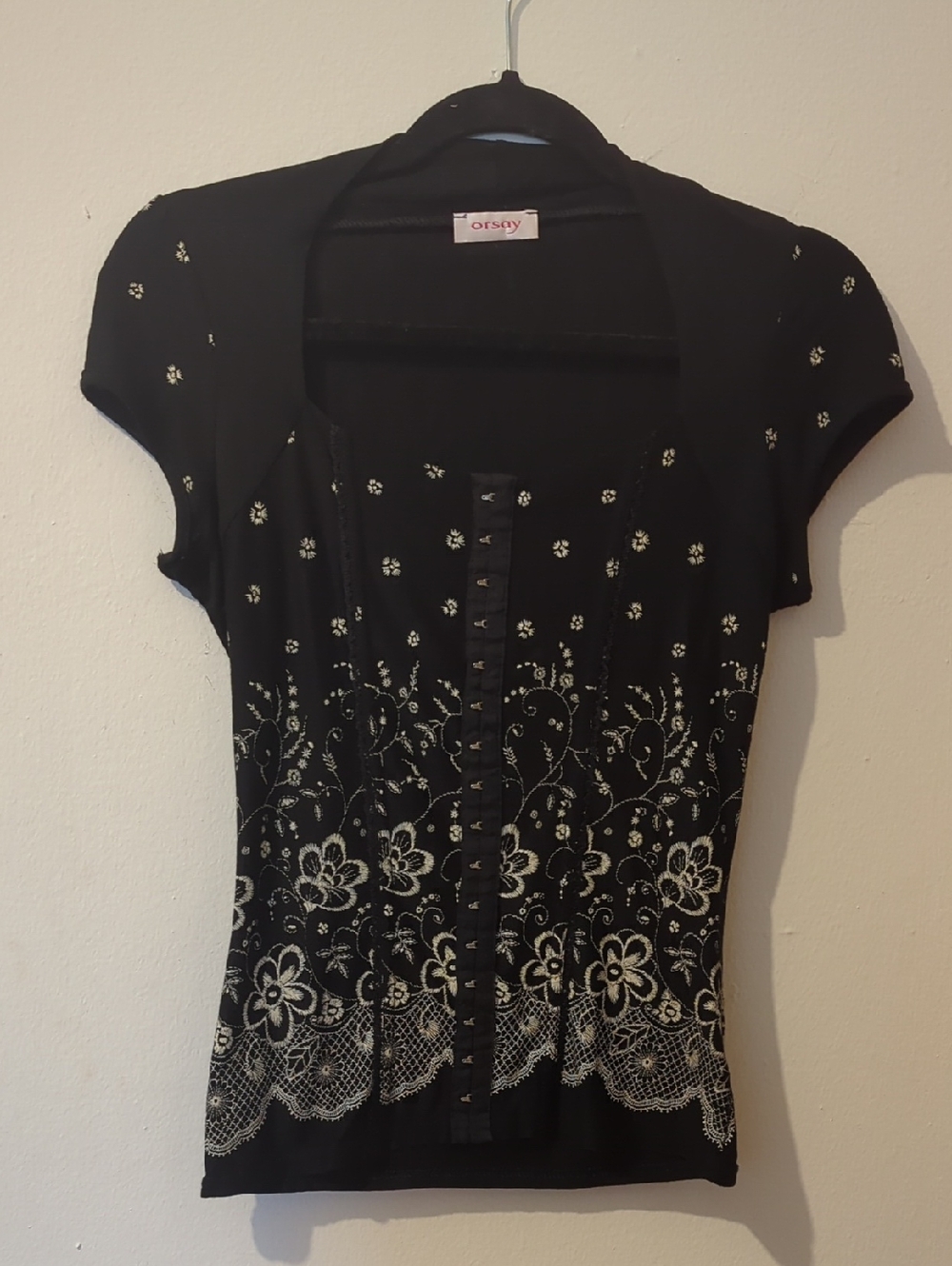 Orsay- Black Floral Embroidered Print Cap Sleeve Top Size S
